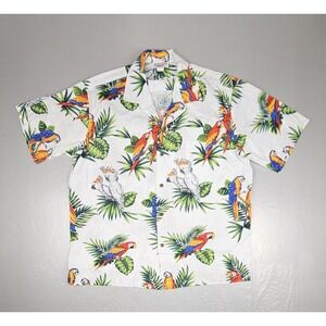 Vintage Pacific Legend Hawaiian Button Up Shirt Mens XL White Parrot Palm Trees
